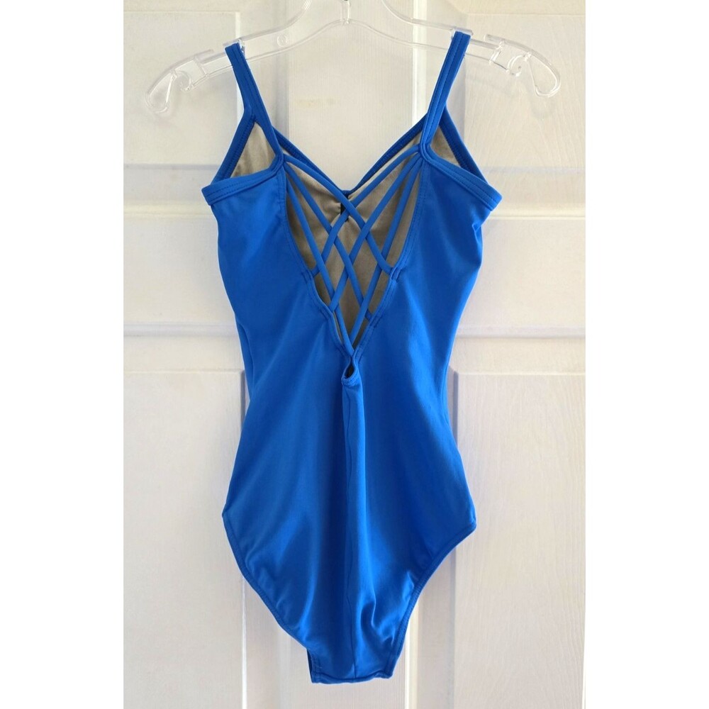 So Danca Leotard Petite Adult (fits Large Child) Blue Pinch Front Strappy Back